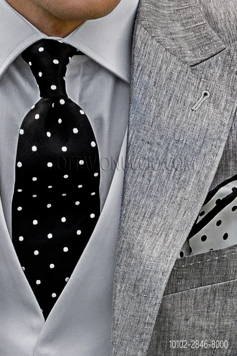 Pure silk cravat with white polka dots