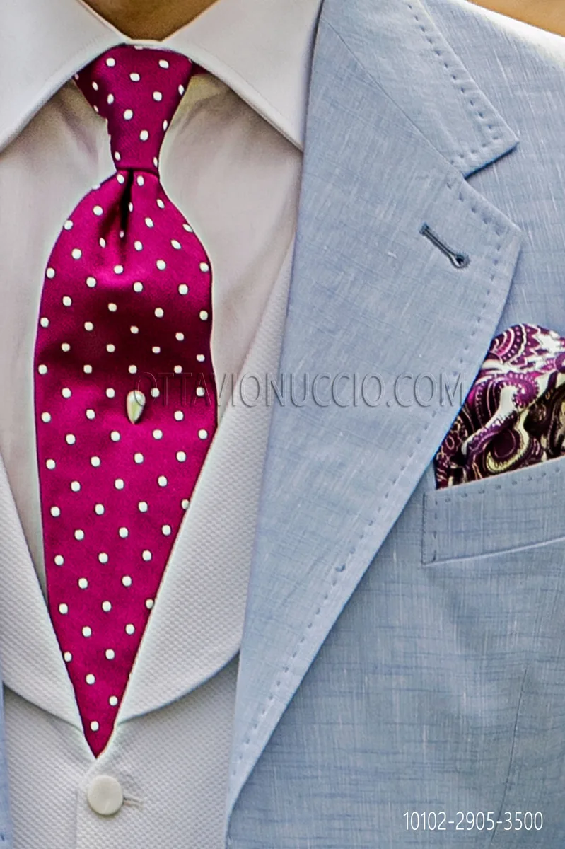 Cravatta in pura seta fucsia e pois bianchi