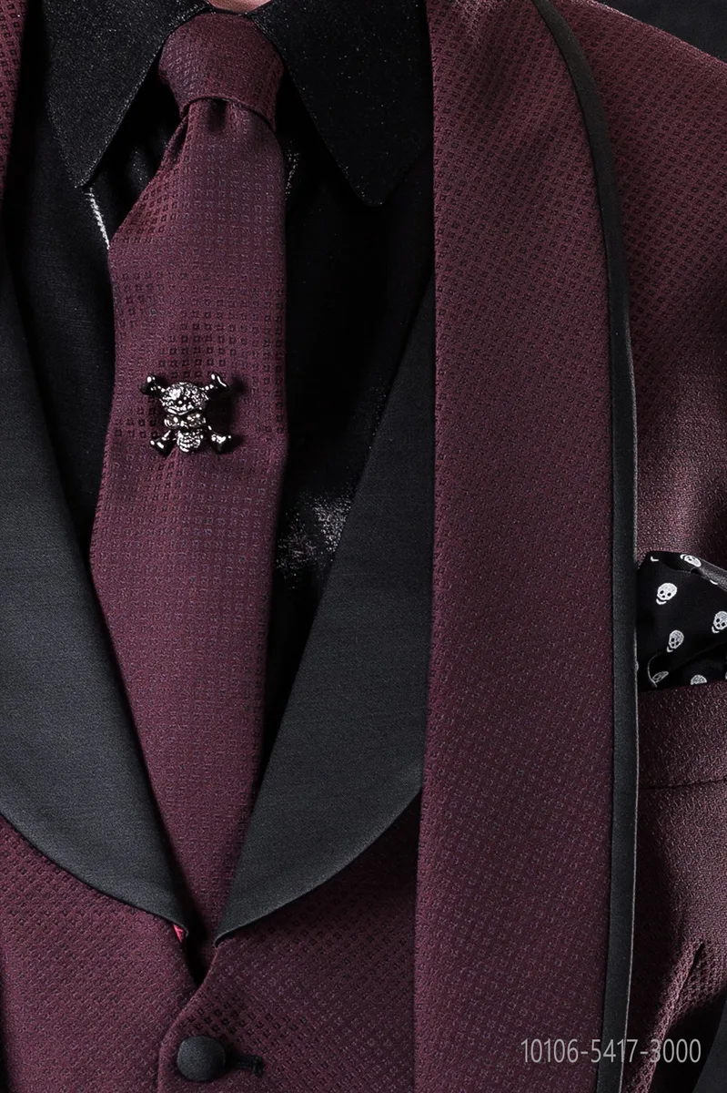 Cravattino rosso con microdisegni neri