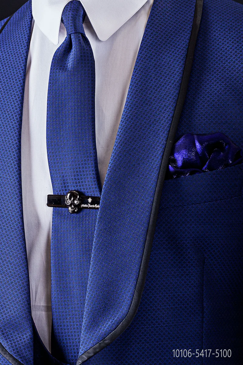 Cravattino blu con microdisegni neri