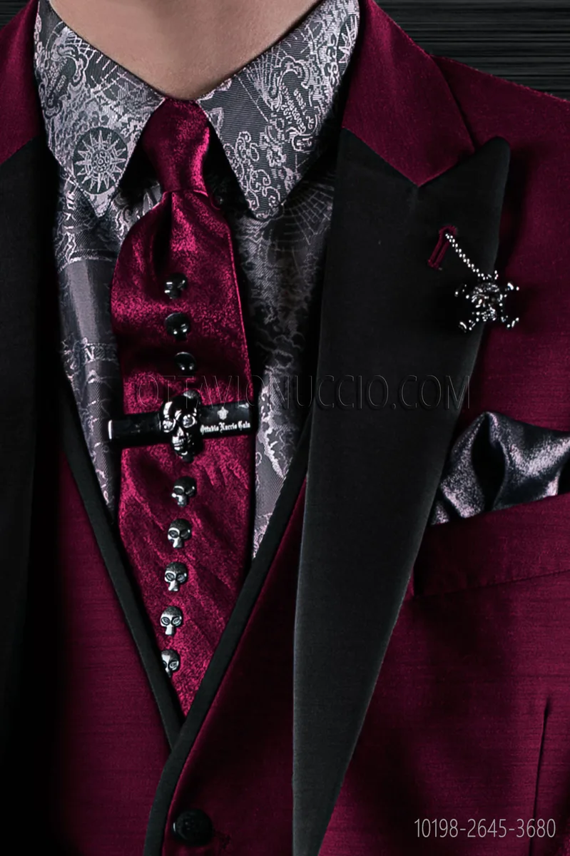 Cravattino in lurex viola con applicazioni teschio