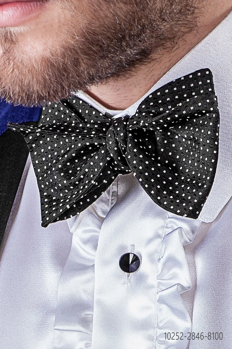 Papillon d' annodare in seta nero con pois