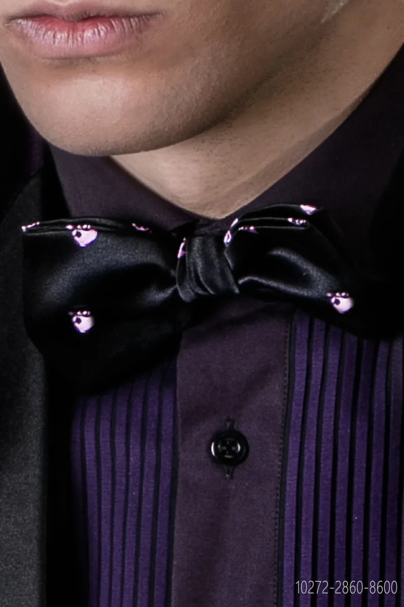 Papillon annodato nero con teschi viola