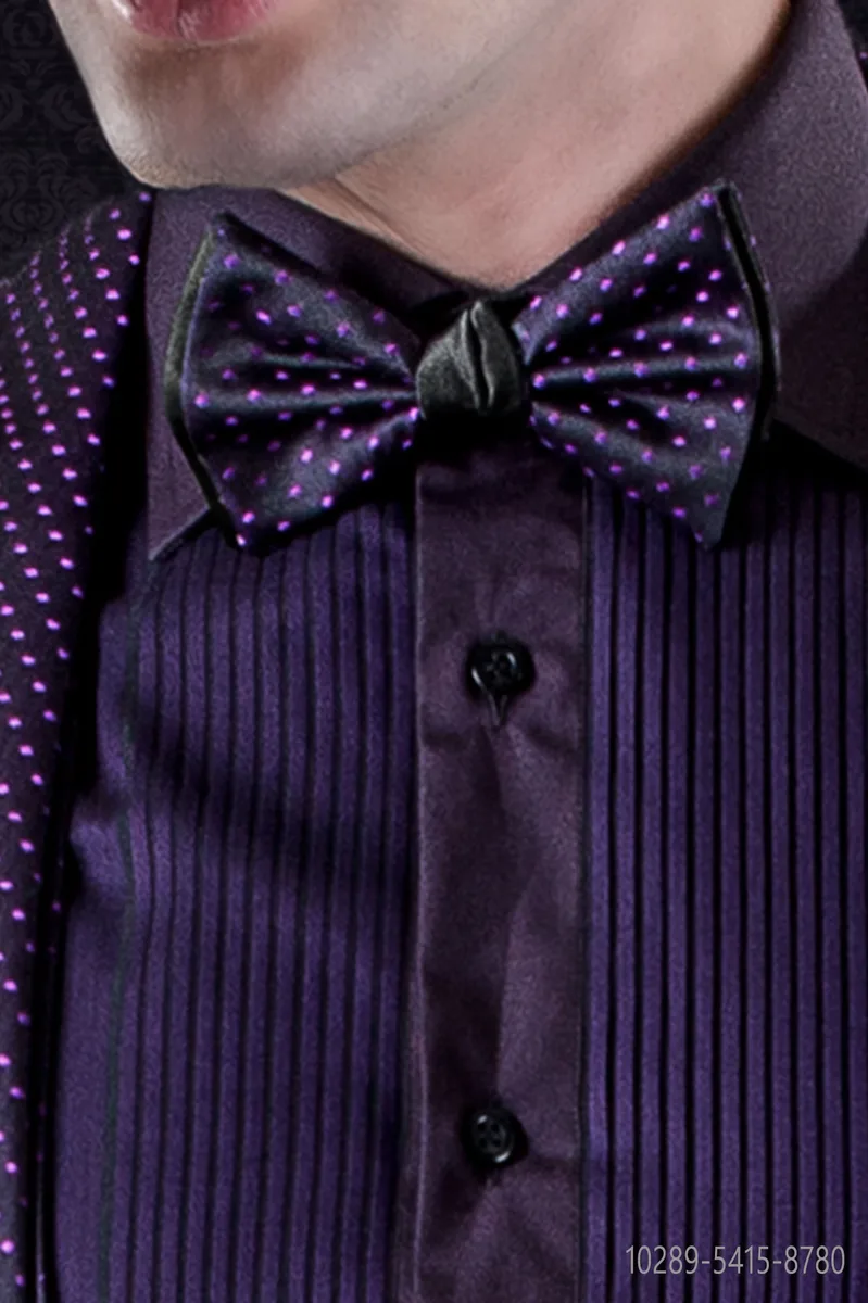 Nœud papillon en soie noir à pois violets