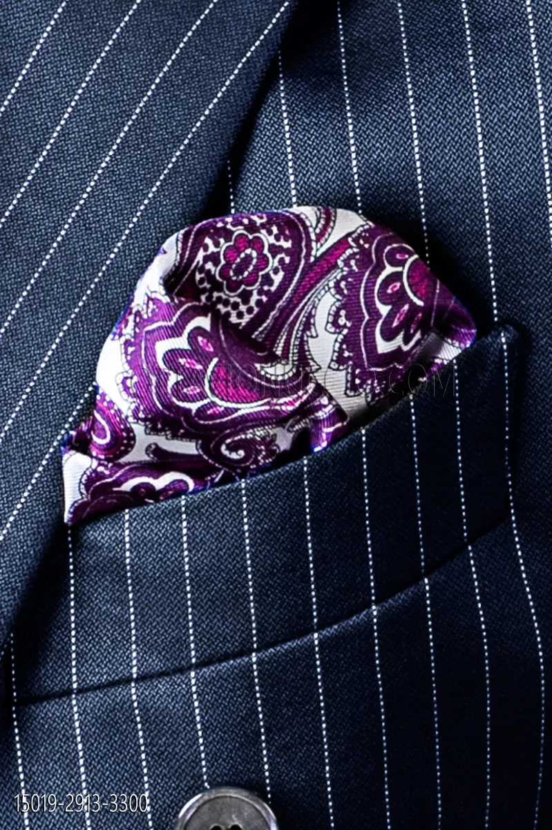 Purple cashmere printed twill silk handkerchief