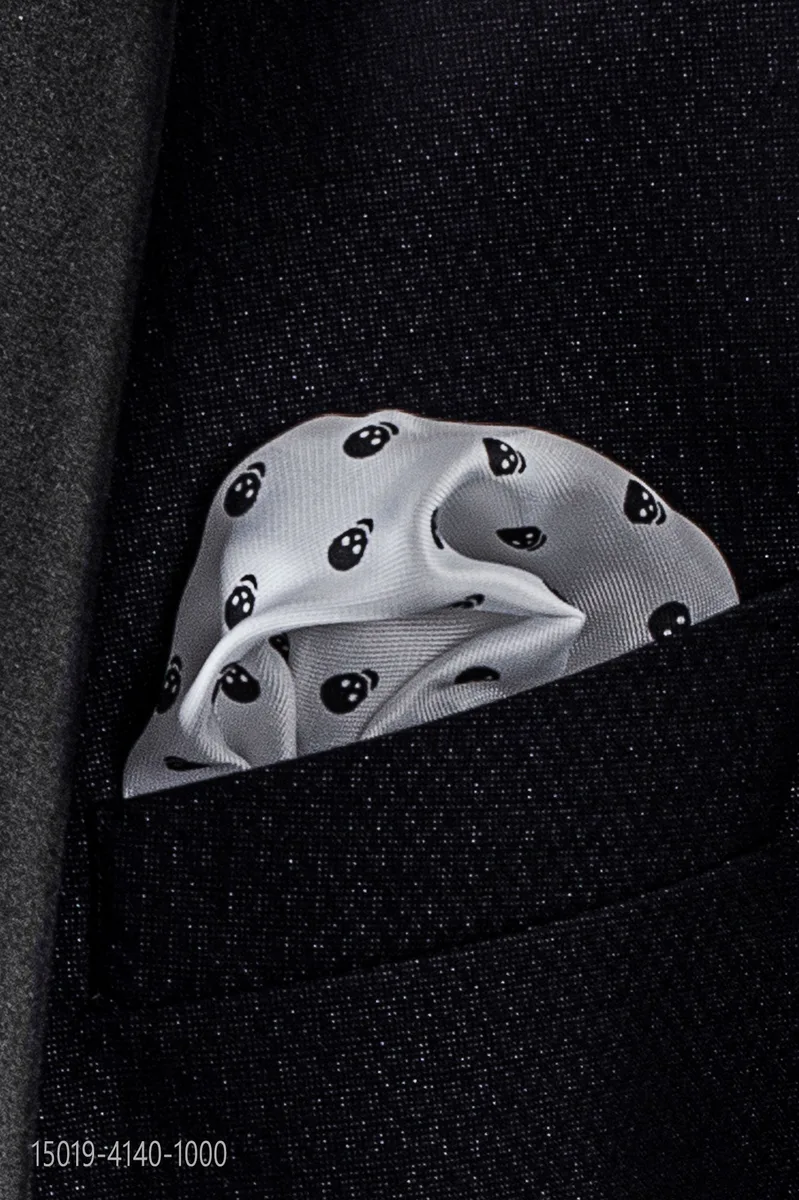 Einstecktuch, weiss mit schwarze Totenkopfs