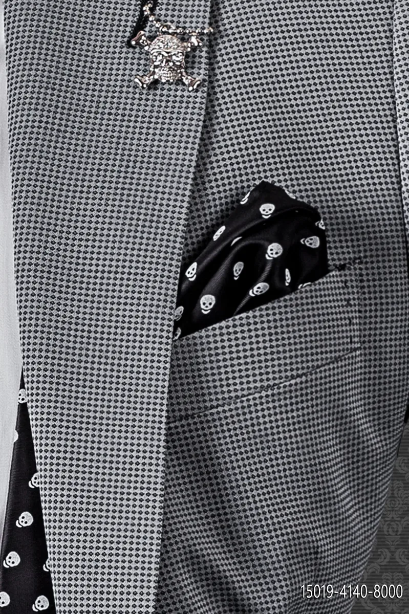 Pochette de costume noire avec Têtes de mort blanches
