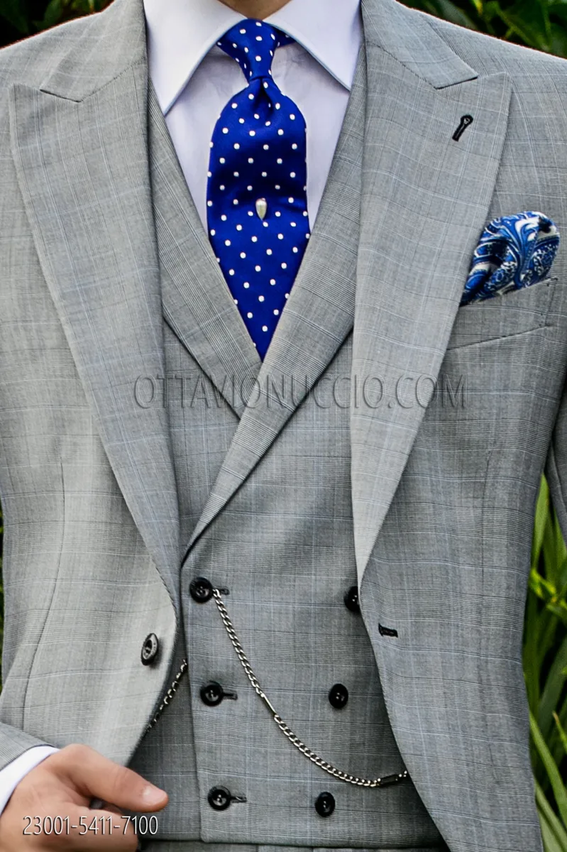 Gilet doppiopetto Principe di Galles grigio chiaro
