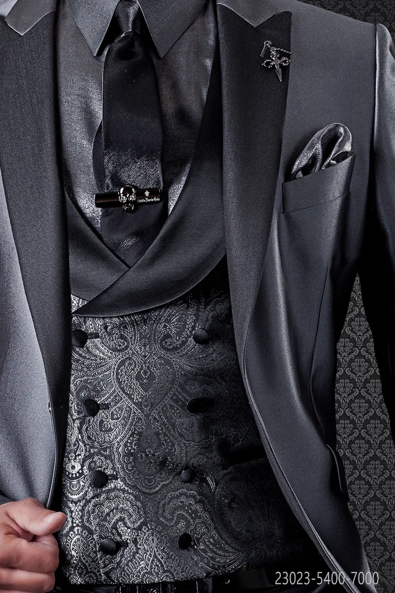 Gilet doppiopetto damascato grigio, 8 bottoni