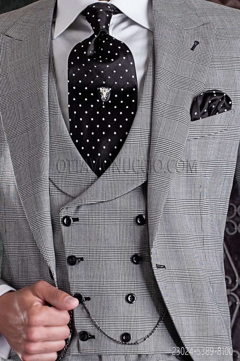 Gilet 8 bottoni in tessuto galles grigio