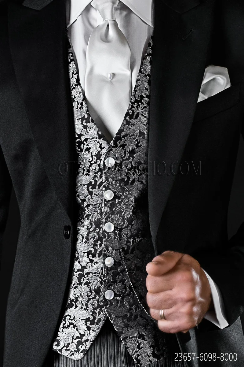 Gilet 5 bottoni jacquard pura seta nero