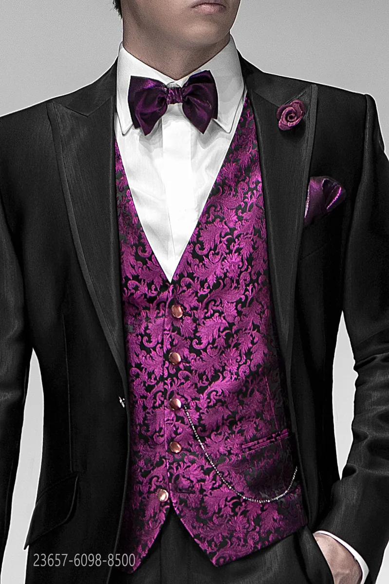 Gilet in seta jacquard fondo nero