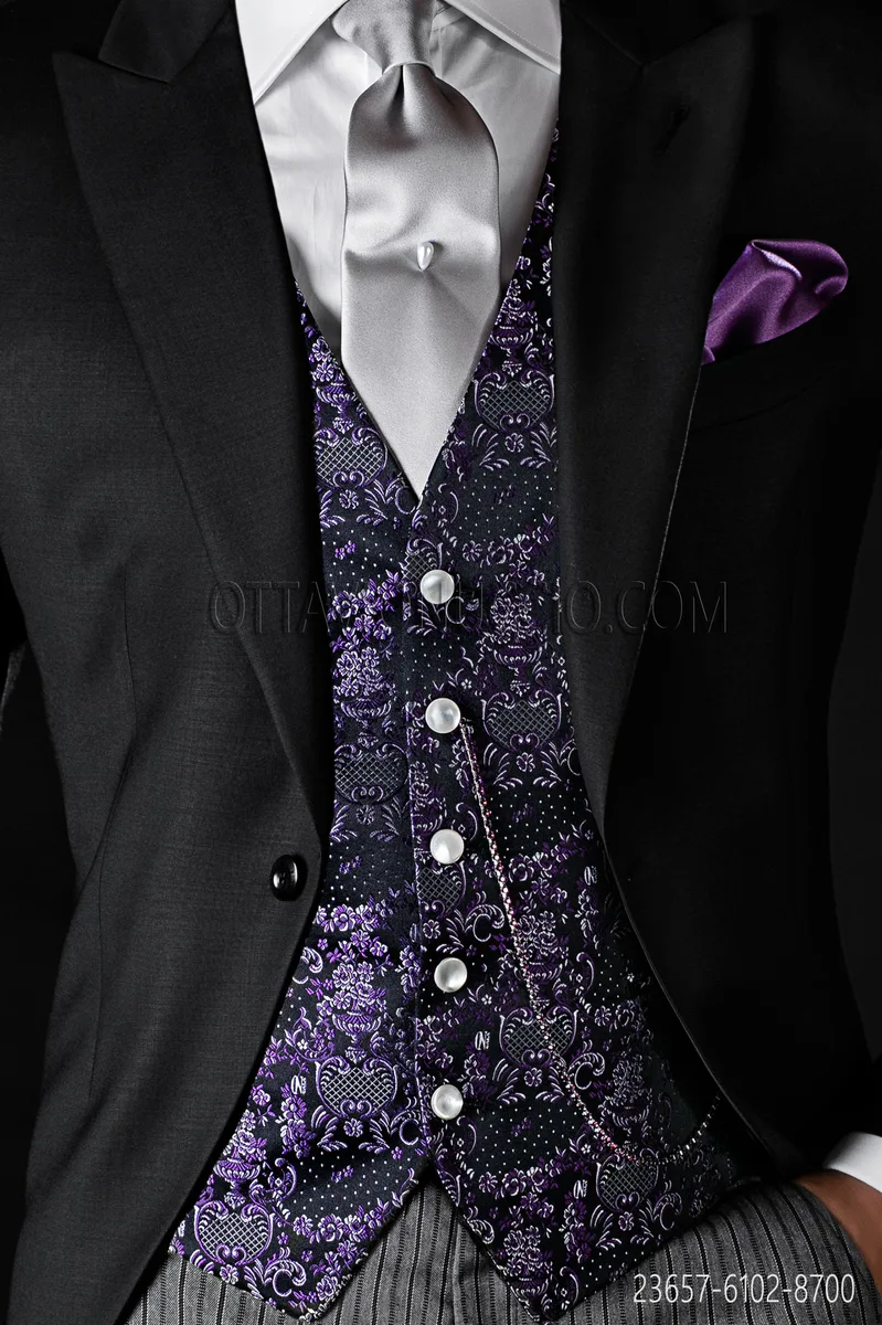 Gilet in pura seta jacquard nera e viola