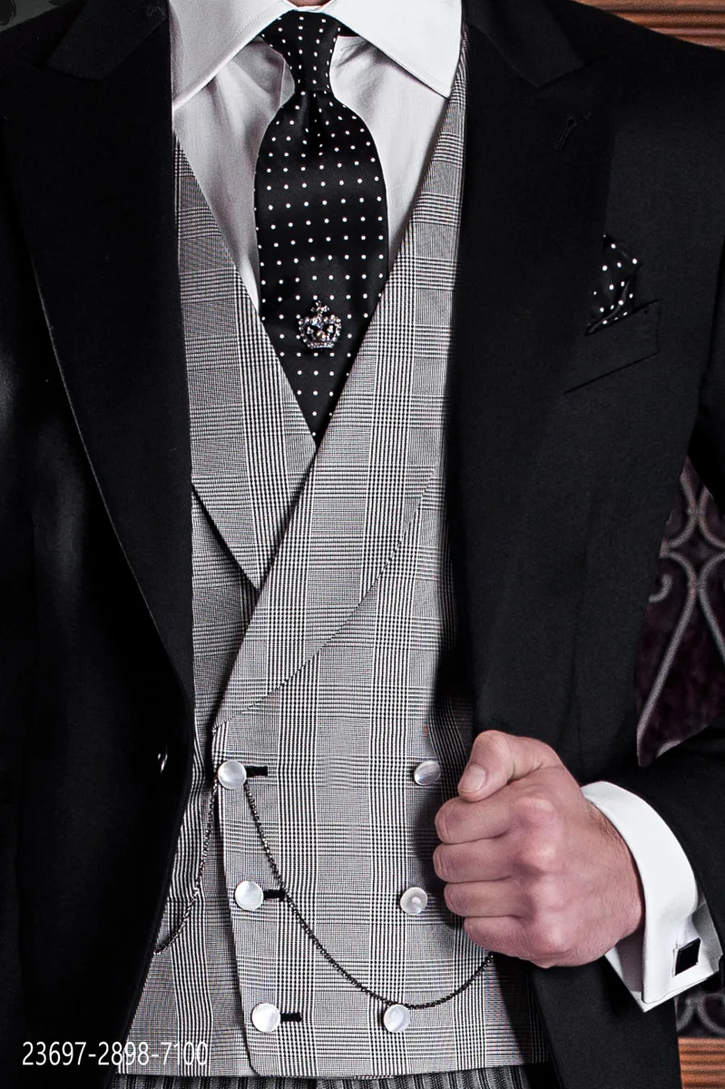 Gilet Principe di Galles sciallato doppiopetto grigio