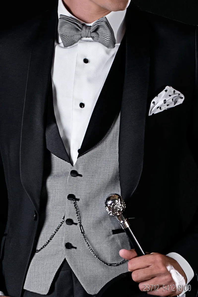 Gilet pied-de-poule collo sciallato a contrasto