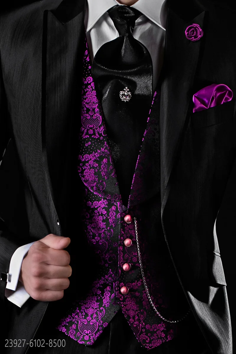Gilet scollo profondo sciallato in jacquard di seta