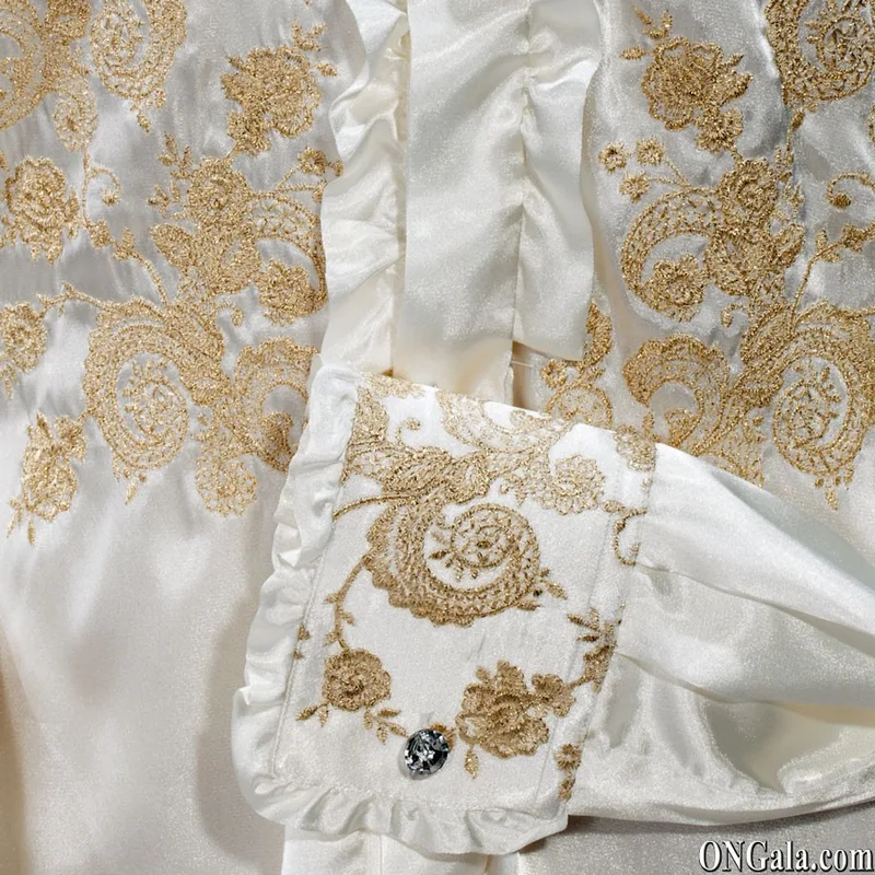 Camicia bianca naturale con ricamo oro