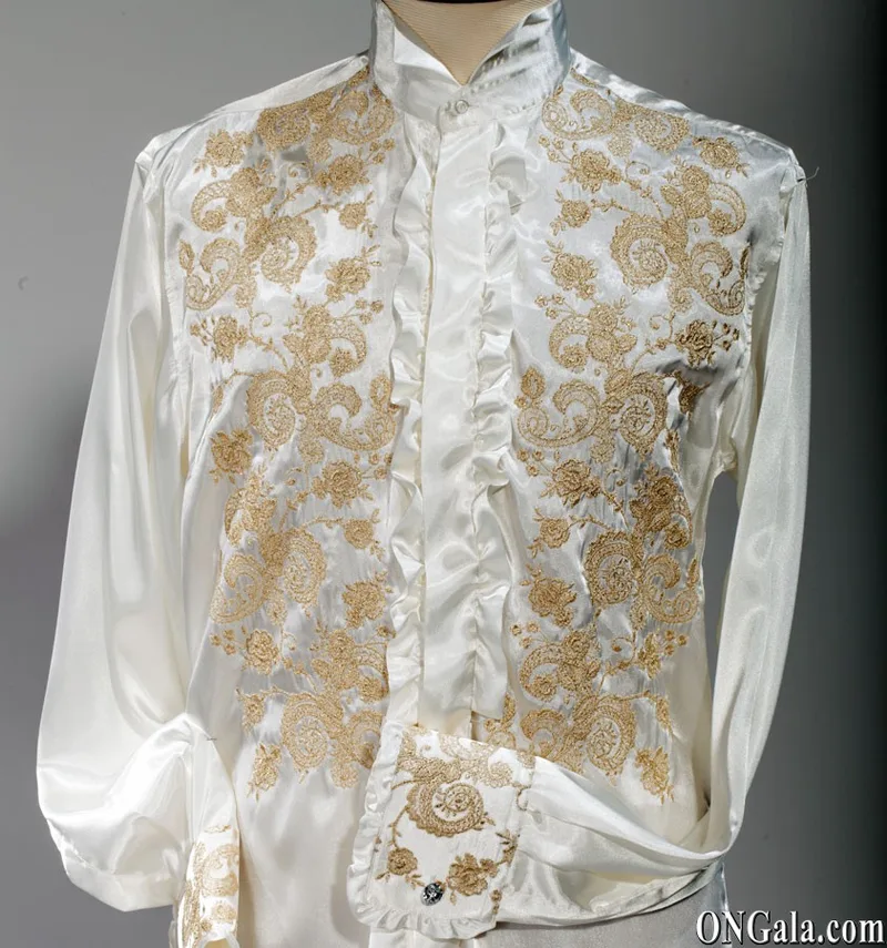 Camicia bianca naturale con ricamo oro