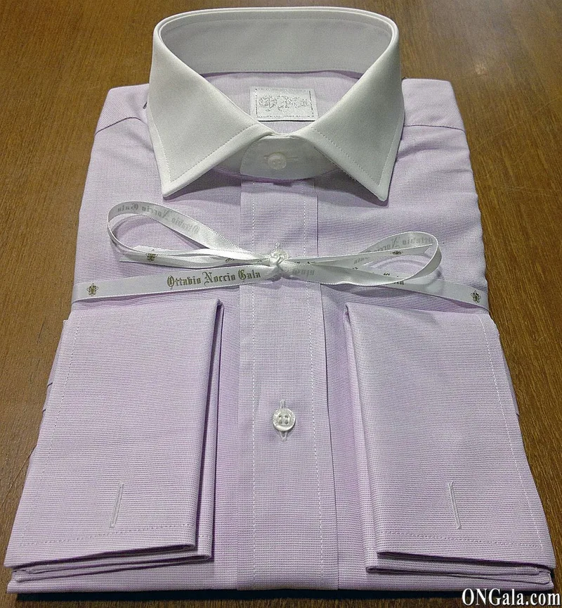 Camicia cotone operato viola collo a contrasto