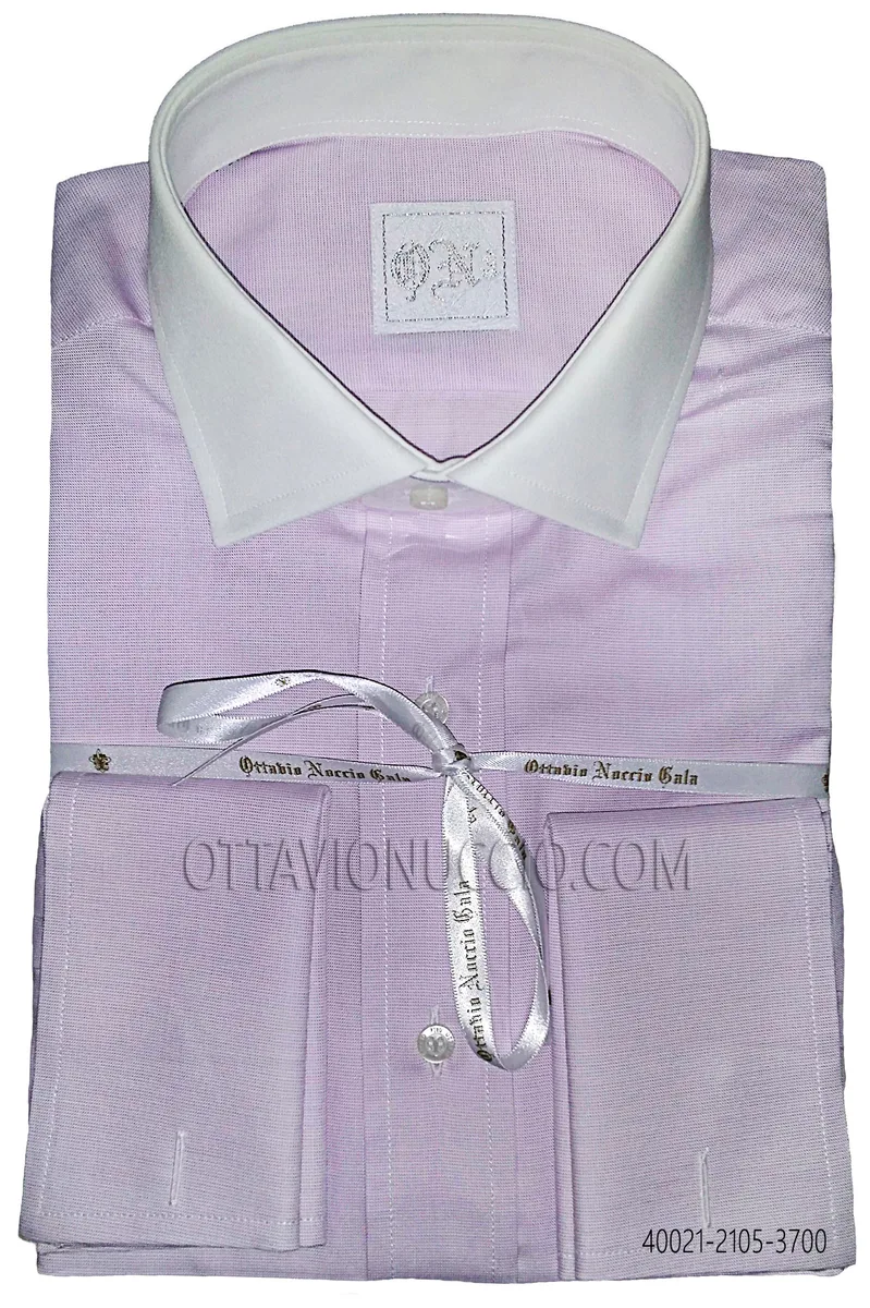 Camicia cotone operato viola collo a contrasto