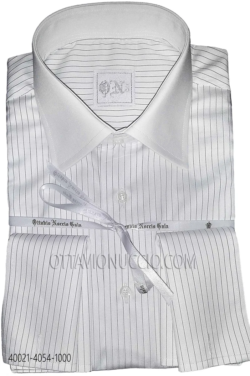 Camicia cotone bianco a righe collo a contrasto