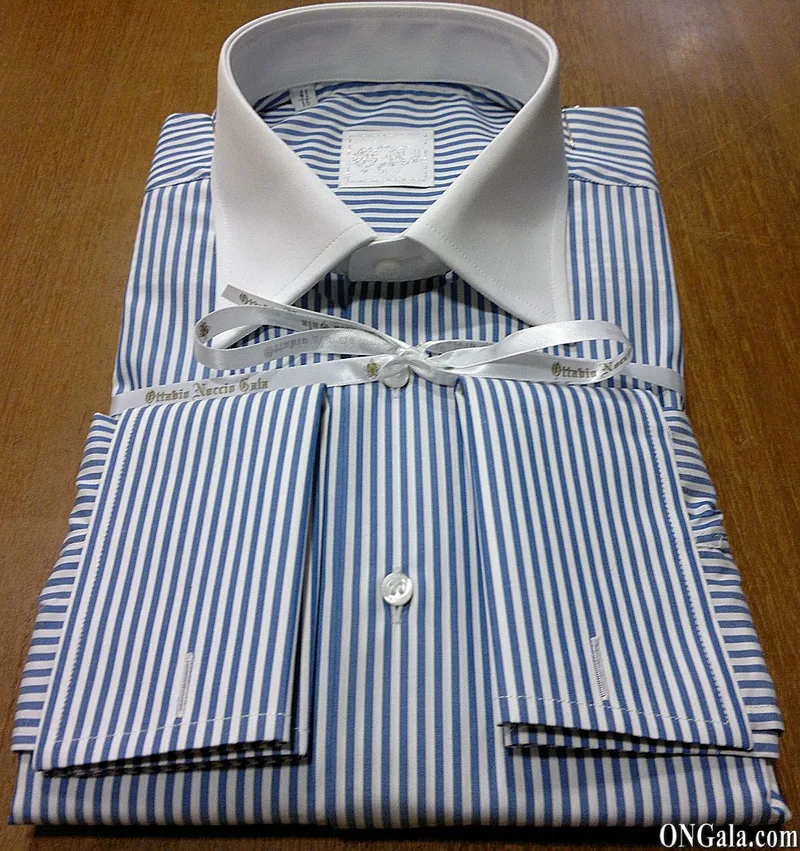 Blue striped cotton shirt with white contrast