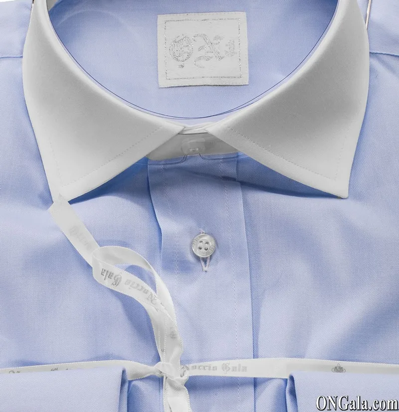 Camicia cotone celeste collo a contrasto
