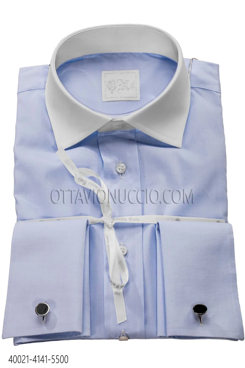 Camicia cotone celeste collo a contrasto