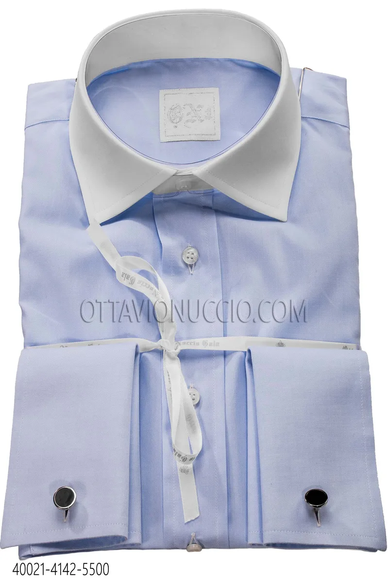 Camicia cotone celeste collo a contrasto