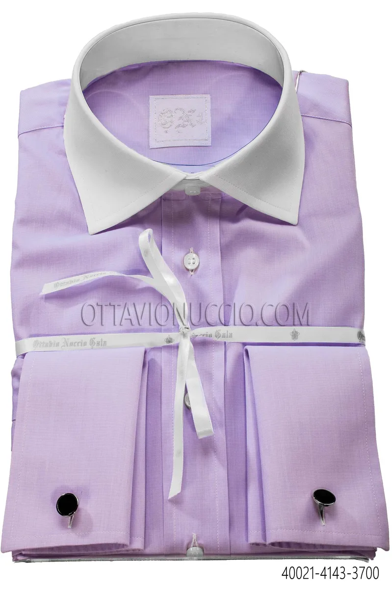 Camicia glicine cotone operato collo a contrasto