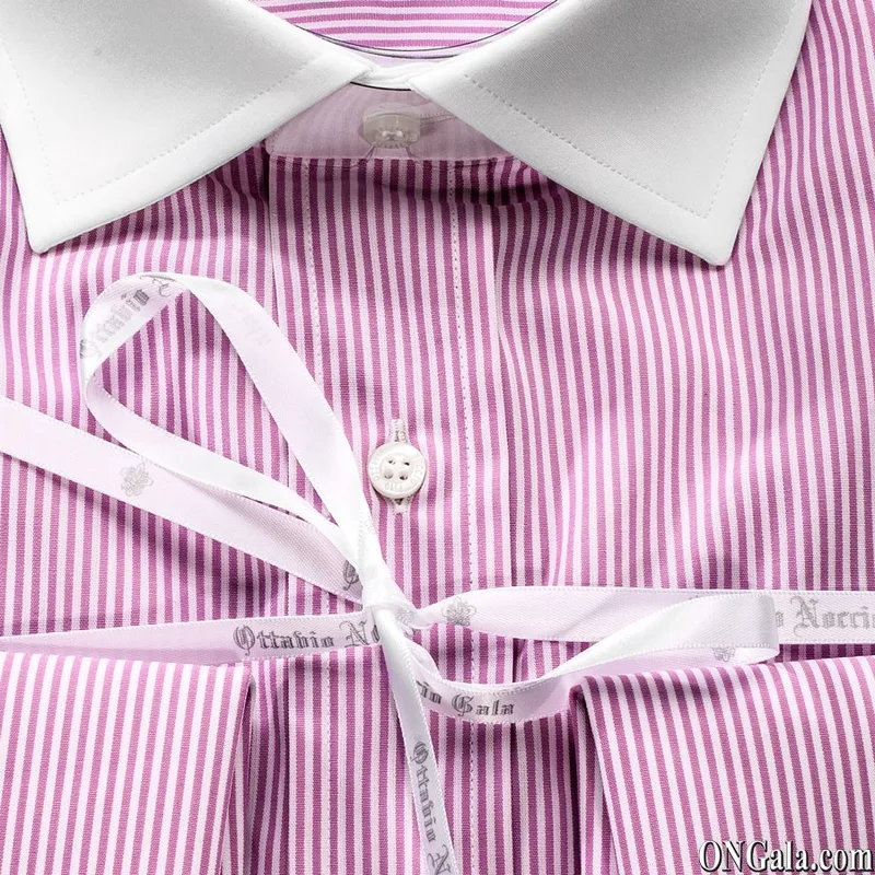 Camicia cotone a righe rosa collo a contrasto
