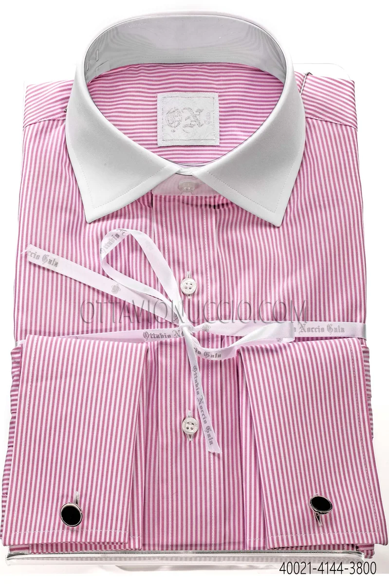 Camicia cotone a righe rosa collo a contrasto