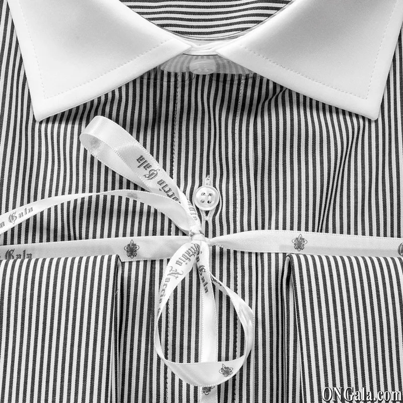 Camicia cotone bianco a righe nere collo a contrasto
