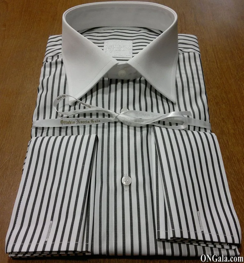 Camicia cotone bianco a righe nere collo a contrasto