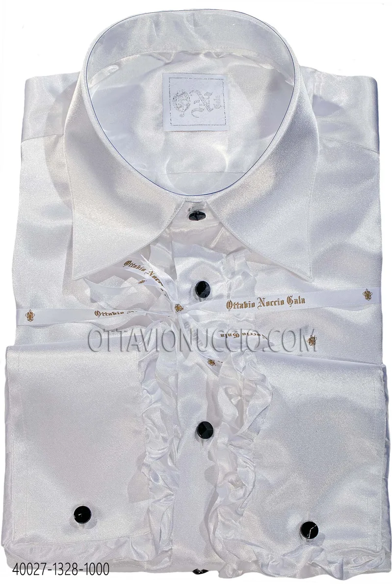 Camicia in raso bianca con volant
