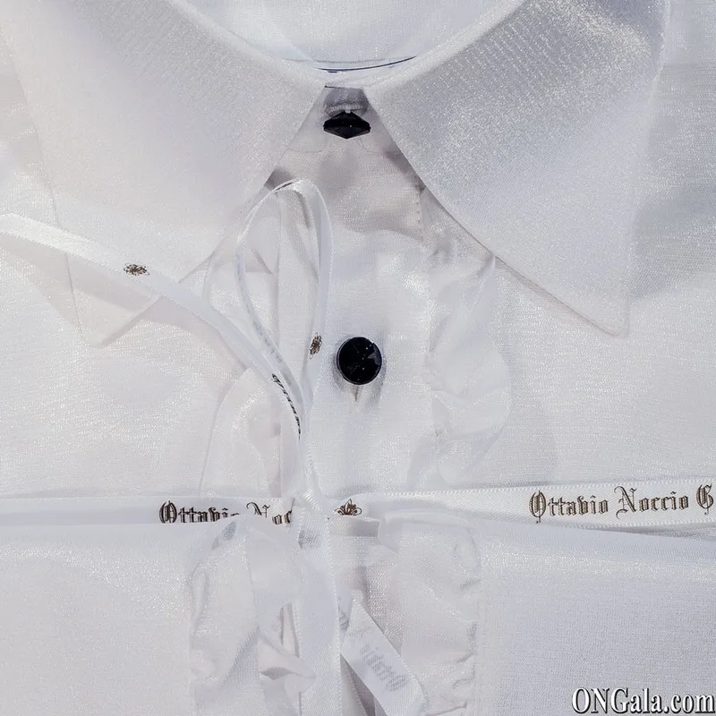 White Lurex Shirt with Ruffles