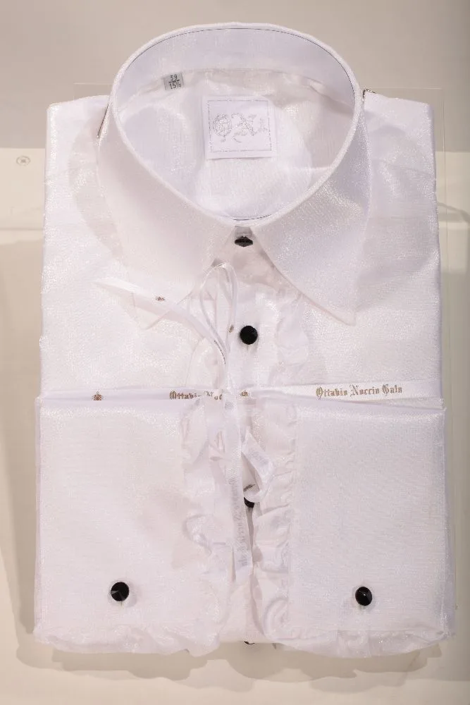 White Lurex Shirt with Ruffles