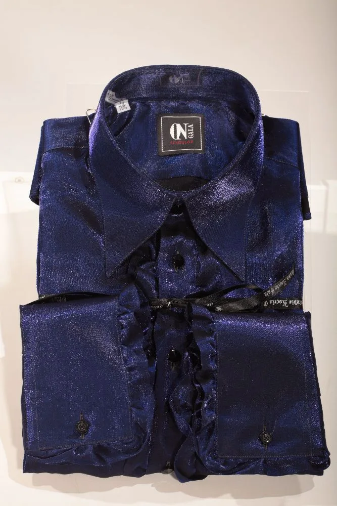 Hemd, royal blau aus Lurex mit Volant