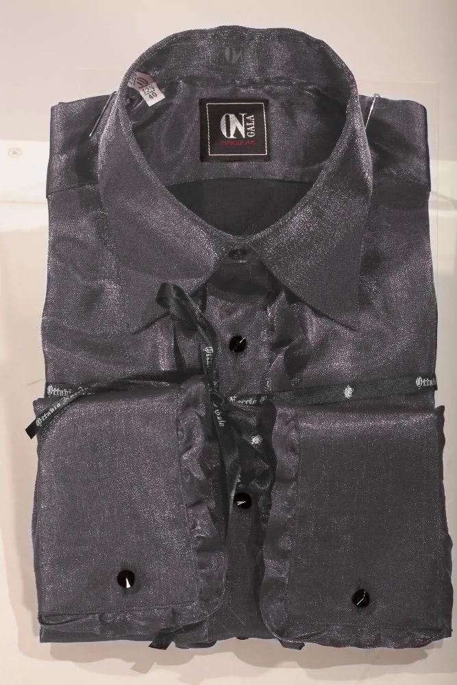 Chemise en lurex gris avec volant