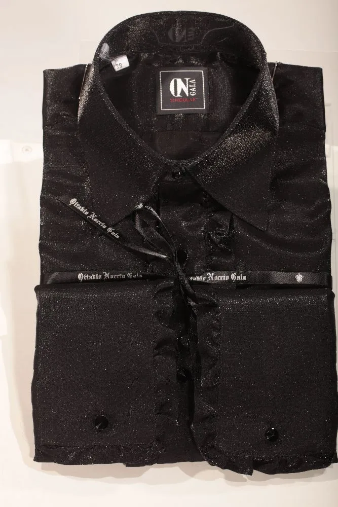 Black lurex shirt with ruffles