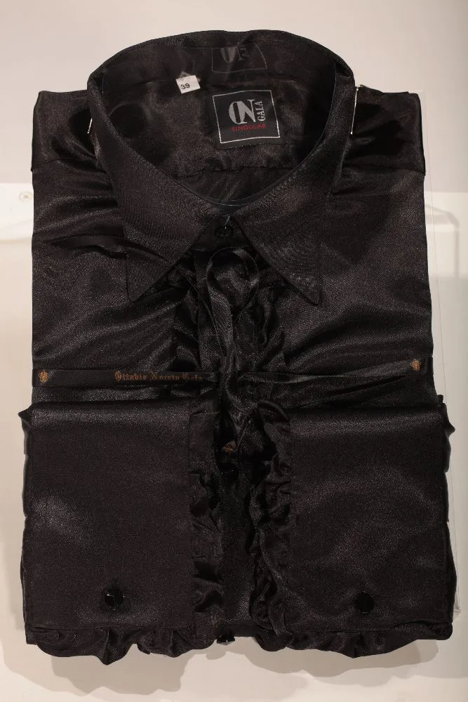 Camicia con volant in raso nero