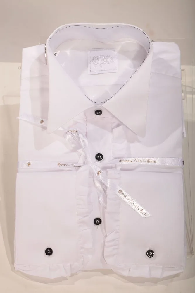 Camicia con volant in raso bianco