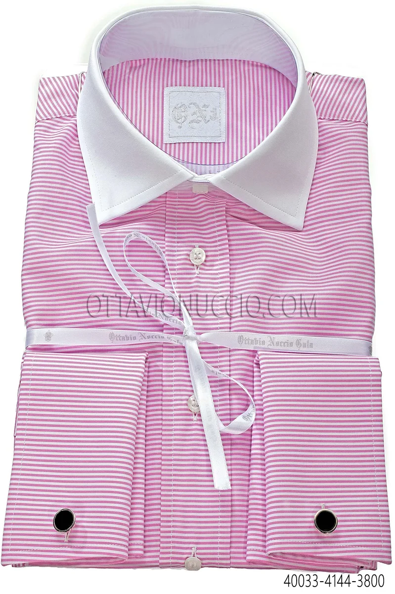 Camicia cotone a righe rosa collo a contrasto