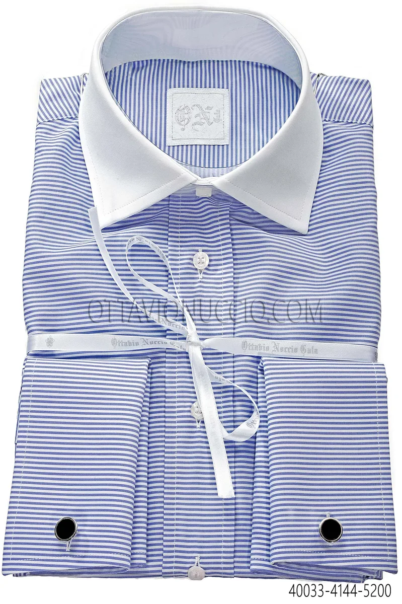 Camicia cotone a righe blu collo a contrasto
