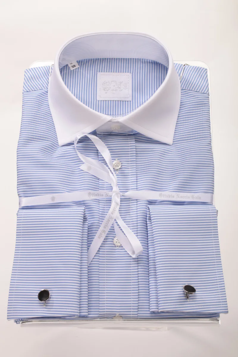 Camicia cotone a righe celesti collo a contrasto