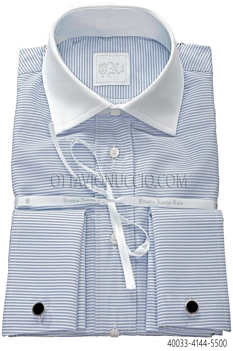 Camisa algodón a rayas azúles cuello a contraste