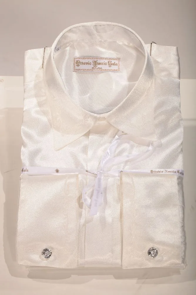 Camicia in raso bianca ricamo fiori
