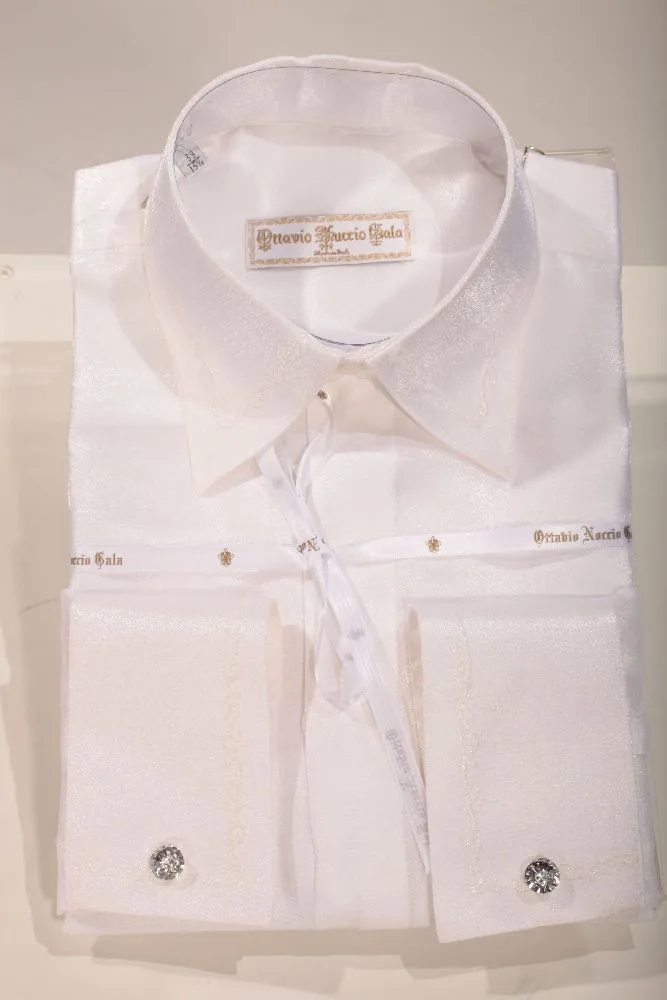 Camicia in lurex bianca ricamo fiori perla