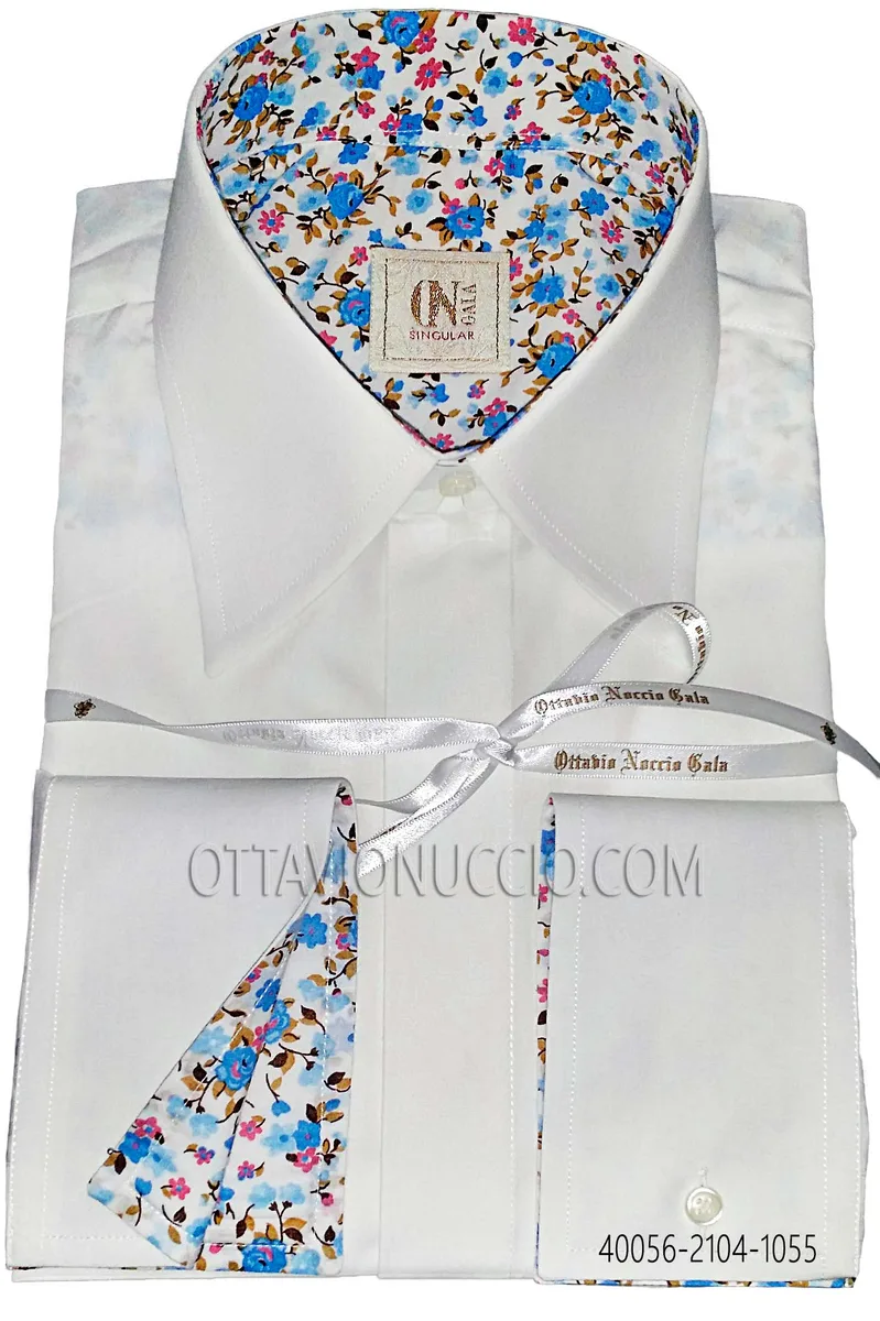 Camicia bianca cotone con contrasti celeste