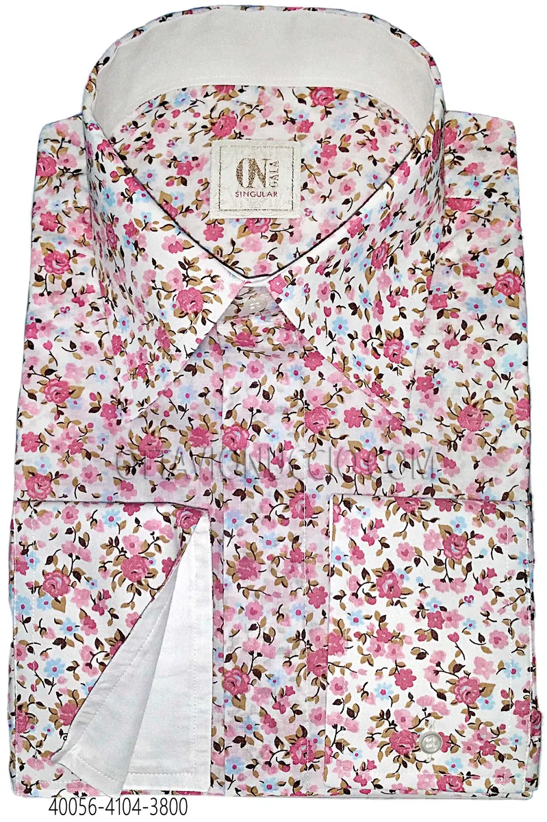 Camicia cotone disegno liberty rosa con contrasti